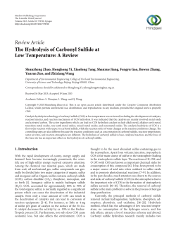 Review Article The Hydrolysis of Carbonyl Sulfide at Low