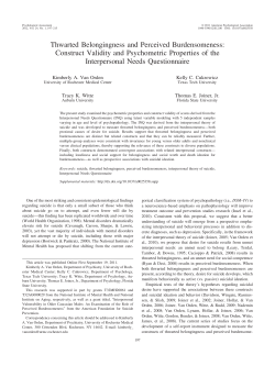 Thwarted Belongingness and Perceived Burdensomeness