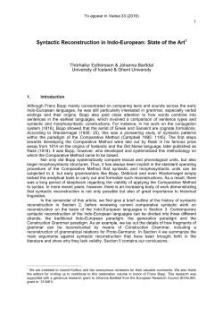 Syntactic Reconstruction in Indo-European: State of the