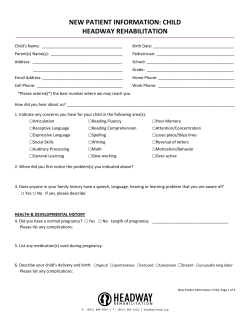 NEW PATIENT INFORMATION: CHILD HEADWAY REHABILITATION