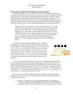 The Articles of Worship Part B) Lord`s Supper: &ldquo;The Fourth Cup of