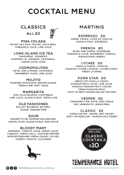 cocktail menu - Temperance Hotel