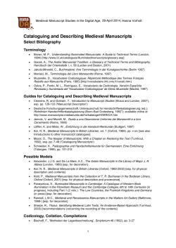 Cataloguing and Describing Medieval Manuscripts