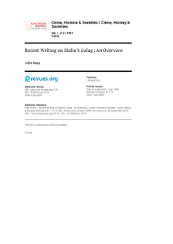 Recent Writing on Stalin`s Gulag : An Overview