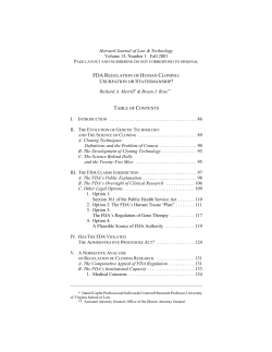 FDA REGULATION OF HUMAN CLONING: USURPATION OR