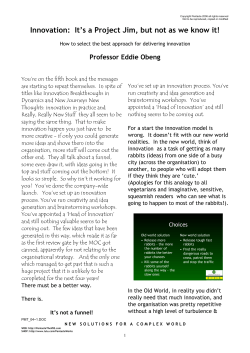 Innovation: It`s a Project Jim, but not as we know it!