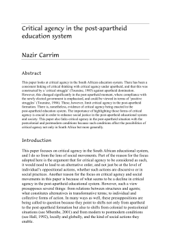 Critical agency in the post-apartheid education system Nazir Carrim
