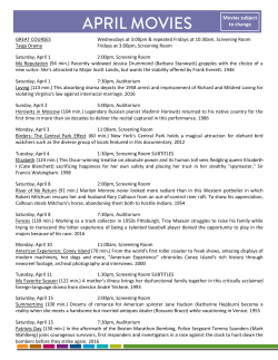 Monthly Movie Schedule -- April 2017