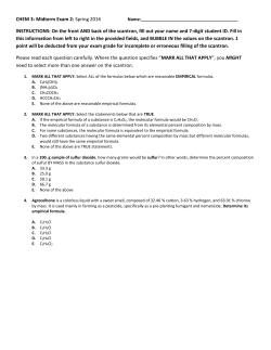 CHEM 3: Midterm Exam 2: Spring 2016 INSTRUCTIONS: On the