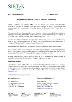 Foreshadowed Federal Court of Australia Proceeding