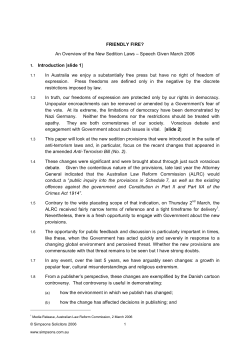 FRIENDLY FIRE? An Overview of the New Sedition Laws &ndash; Speech