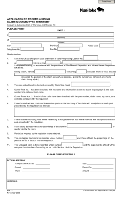 Application to Record a Mining Claim in Unsurveyed Territory