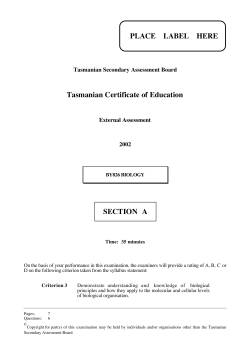 PLACE LABEL HERE Tasmanian Certificate of Education