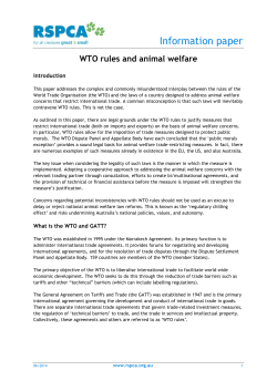 World Trade Organisation - RSPCA Information Paper June 2014