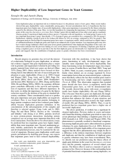 Higher Duplicability of Less Important Genes in Yeast Genomes
