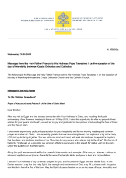 Message from the Holy Father Francis to His Holiness Pope