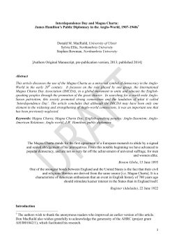 Interdependence Day and Magna Charta: James Hamilton`s Public