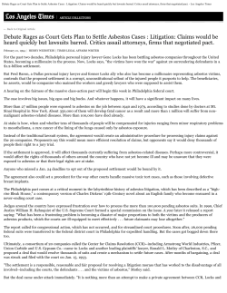 Debate Rages as Court Gets Plan to Settle Asbestos Cases