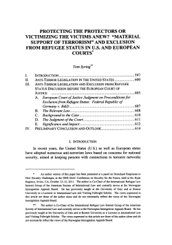 "material support of terrorism" and exclusion from refugee
