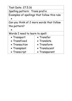 Test Date: 27.5.16 Spelling pattern: Trans prefix Examples of