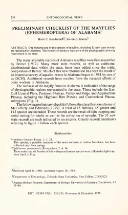 preliminary checklist of the mayflies (ephemeroptera) of alabama1