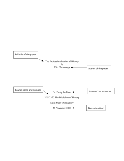 The Professionalization of History by Clio Chronology Dr. Dusty