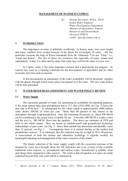 MANAGEMENT OF WATER IN CYPRUS* by: George Socratous