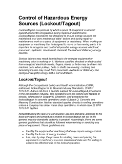 Control of Hazardous Energy Sources (Lockout/Tagout)