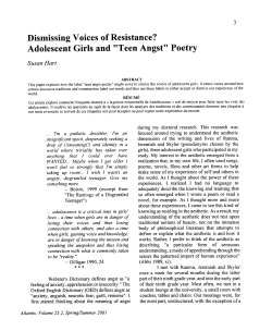 Dismissing Voices of Resistance? Adolescent Girls and "Teen Angst