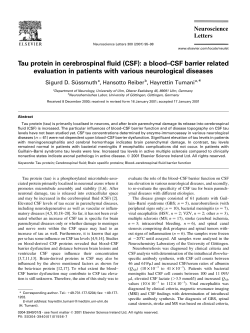 Tau protein in cerebrospinal fluid (CSF): a blood&plusmn;CSF barrier