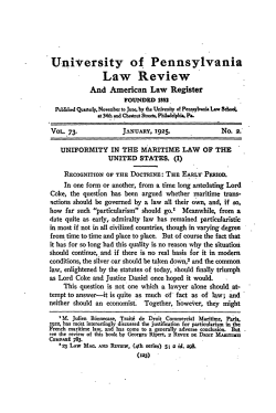 Uniformity in the Maritime Law of the United States