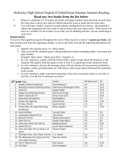 McKinley High School English II Gifted/Great Scholars Summer