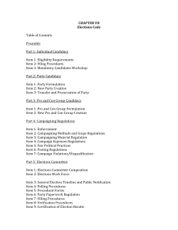 CHAPTER VII Elections Code Table of Contents Preamble Part 1