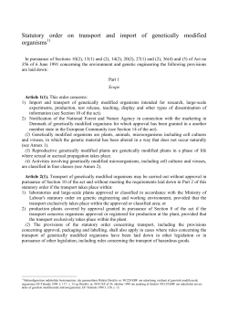 Statutory order on transport and import of genetically modified