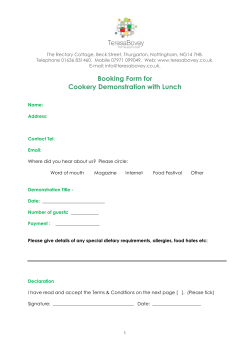 Booking Form for Cookery Demonstration with Lunch