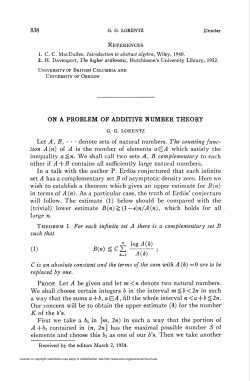 ON A PROBLEM OF ADDITIVE NUMBER THEORY (1) B(n) =g CL *y