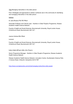 Title Managing malnutrition in the older person Part 2 Strategies and