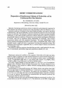 SHORT COMMUNICATIONS Preparation of Synchronous Cultures