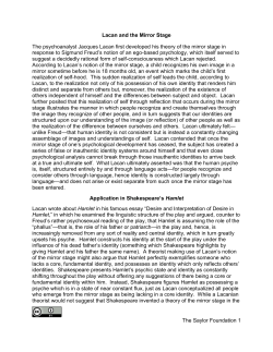 The Saylor Foundation 1 Lacan and the Mirror Stage The