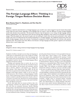 The Foreign-Language Effect - Multilingualism and Decision