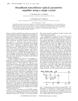 Broadband noncollinear optical parametric amplifier using a single