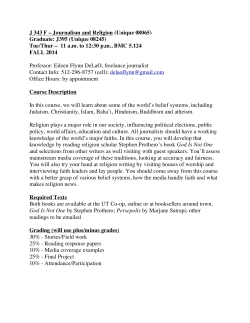J 343 F &ndash; Journalism and Religion - The University of Texas at Austin