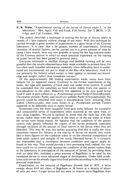 PR Walne. "Experimental rearing of the larvae of Ostrea edulis L. in