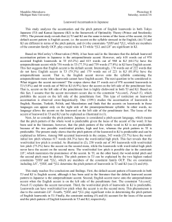 Loanword Accentuation in Tokyo Japanese