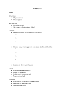 Unit 5 Review Vocab! Cell division • Why cells divide • What