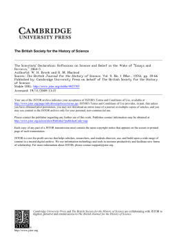 The Scientists` Declaration: Reflexions on Science and Belief in the