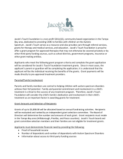 Jacob`s Touch Grant Application 2016
