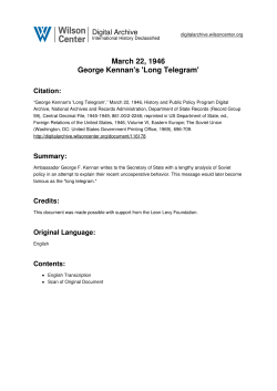 March 22, 1946 George Kennan`s `Long Telegram`