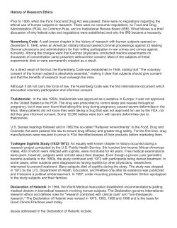 History of Research Ethics Prior to 1906, when the Pure Food and