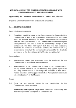 NATIONAL ASSEMBLY FOR WALES PROCEDURE FOR DEALING